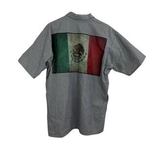 Ben Davis Half ZIp Work Shirt Mens L Multi Pinstripe Short Sleeve Mexican Flag
